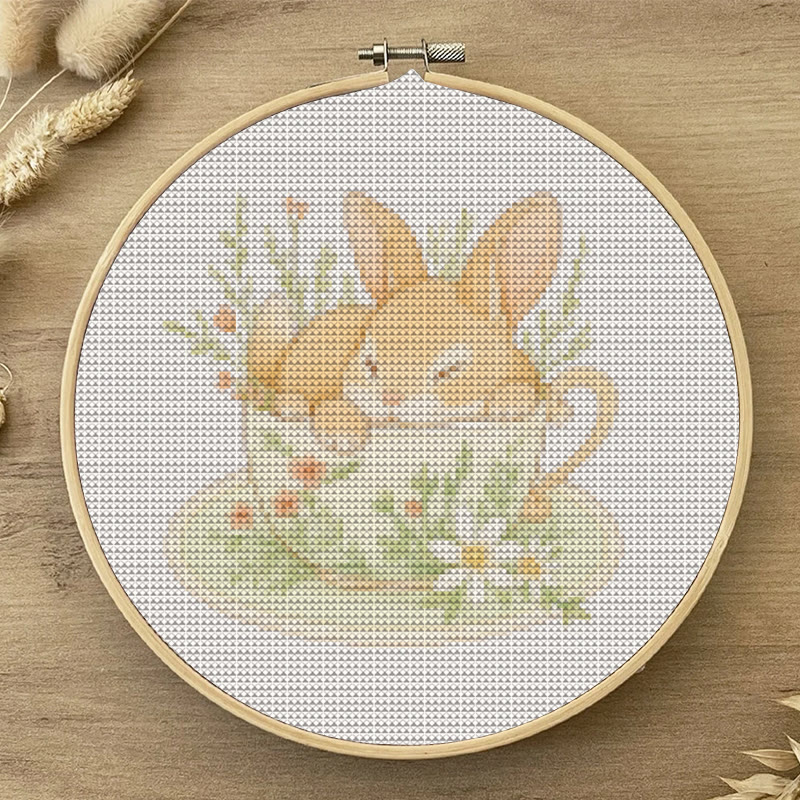  Cross Stitch Kit - Rabbit In Cup | Lovely Animal Stitch Work | Diy Handmade1 Craft  - image 5