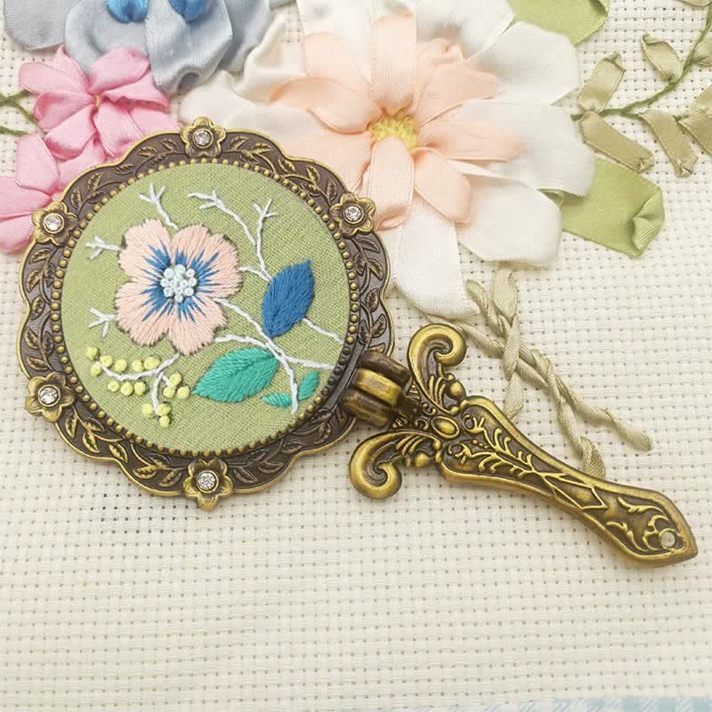 Needle kit Handheld Mirror | Floral Embroidered Compact Mirror | Great gift for your loved one - I - image 15