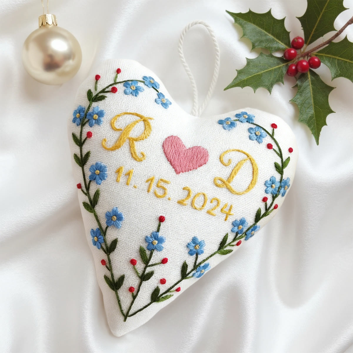 Rubbyoo Heart Embroidery Kit - Initials Heart Blue Floral | Tailored Handstitched Craft | Anniversary Preferred Pick - image 4