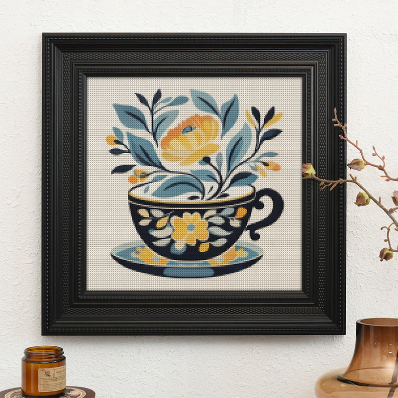 Cross Stitch Kit - Floral Teacup | Elegant Needle Craft | Hoop Art For Hanging Decoration  - image 10
