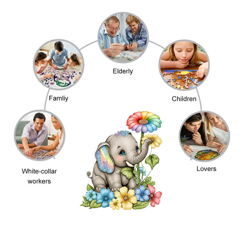 Baby rainbow elephant -  Wooden Jigsaw Puzzle