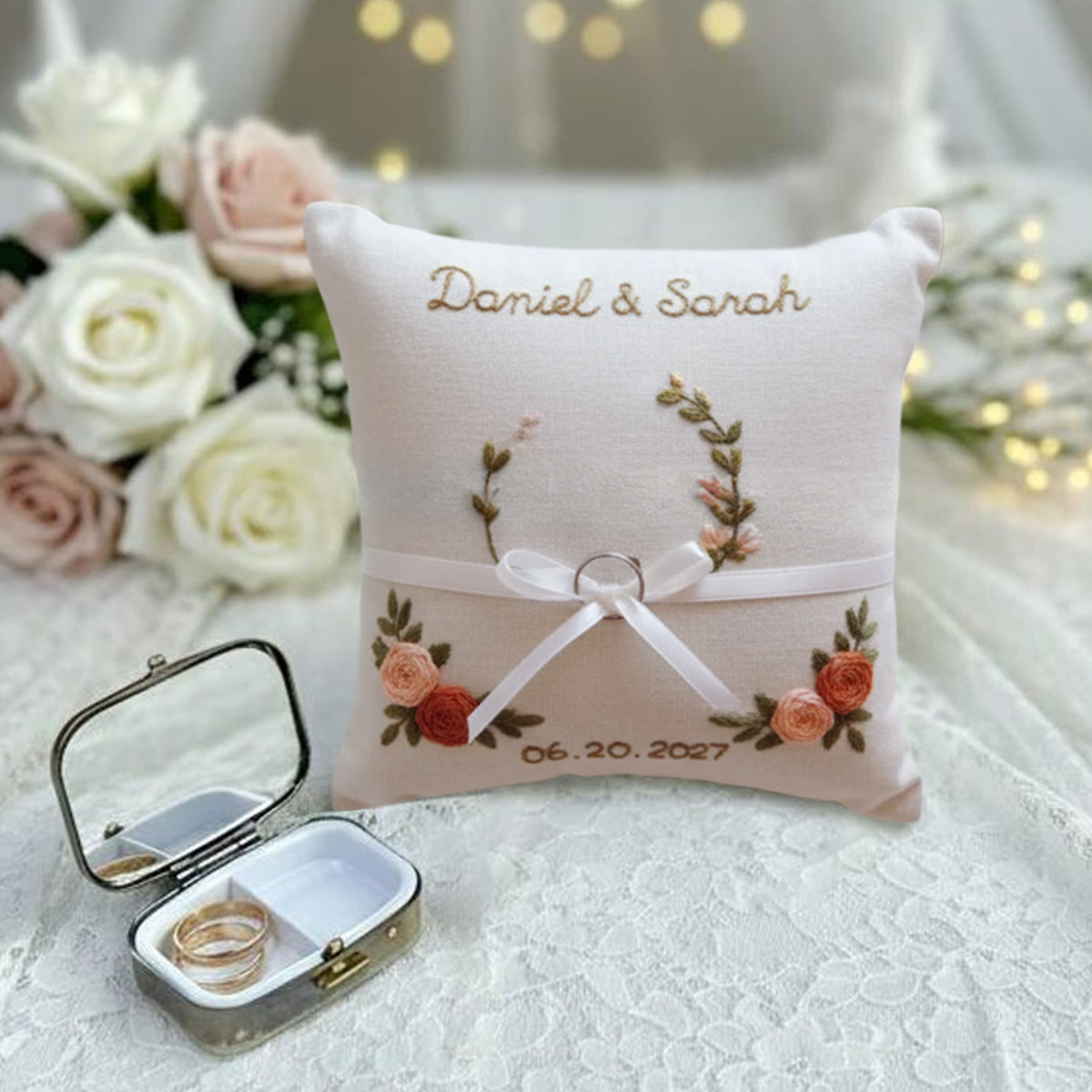 Rubbyoo Personalized Ring Bearer Pillow Embroidery Kit - Dual Rose Sprig Ribbon | New Crafter-friendly | Anniversary Gifts - image 3