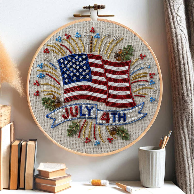 Rubbyoo Bead Embroidery Kit - 4th Of July | Diy Handmade Craft | Unique Hoop Art - image 4