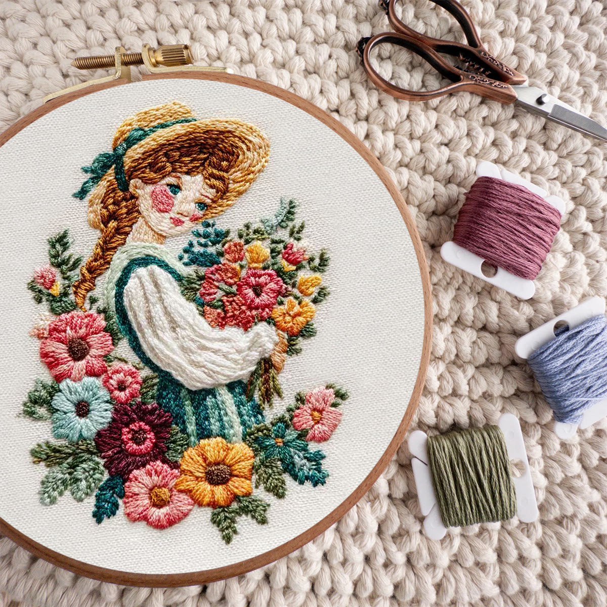 Rubbyoo Embroidery Kit - Straw Hat Girl With Bouquet | Cozy Home Decor Accent | Beginner-Suitable Craft - image 10