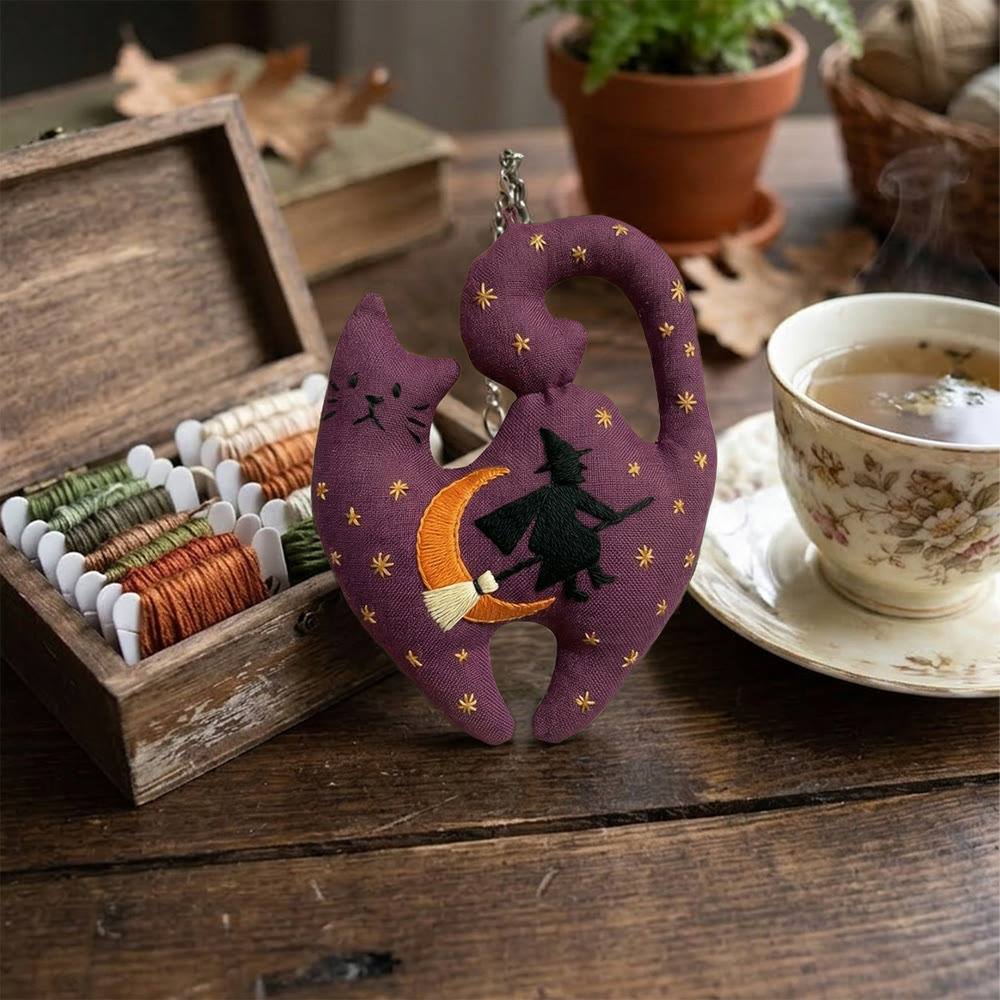 Rubbyoo Kitty Embroidery Kit - Pumpkin Witch | Gothic Handmade Cat-shaped Pendant | Halloween Present Choice - image 3
