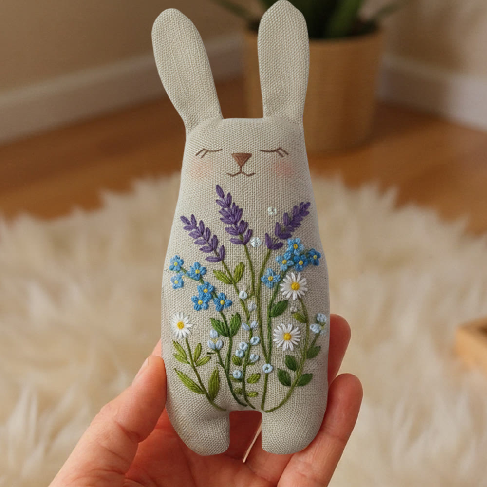 Rubbyoo Bunny Toy Embroidery Kit - Lavender And Blue Floral | Animal Sewing Kit | Diy Bunny Fluffy Toy - image 3