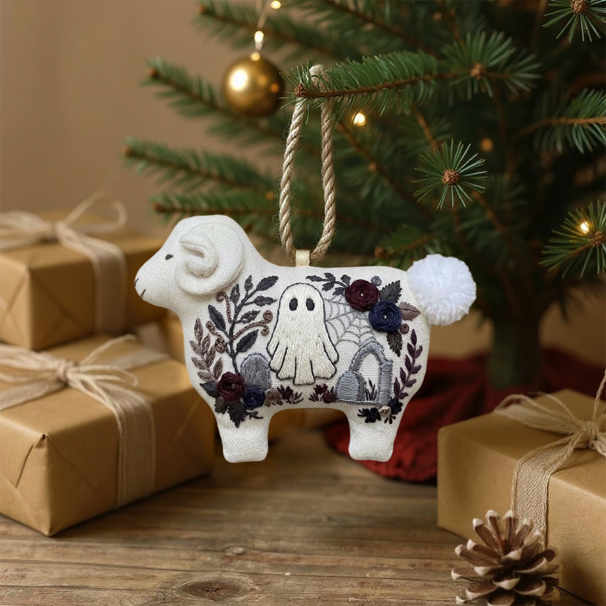 Rubbyoo Lamb-shaped Embroidery Kit - Whimsical Ghost | Spooky Hanging Ornament | Unique Handmade Collection  - image 2