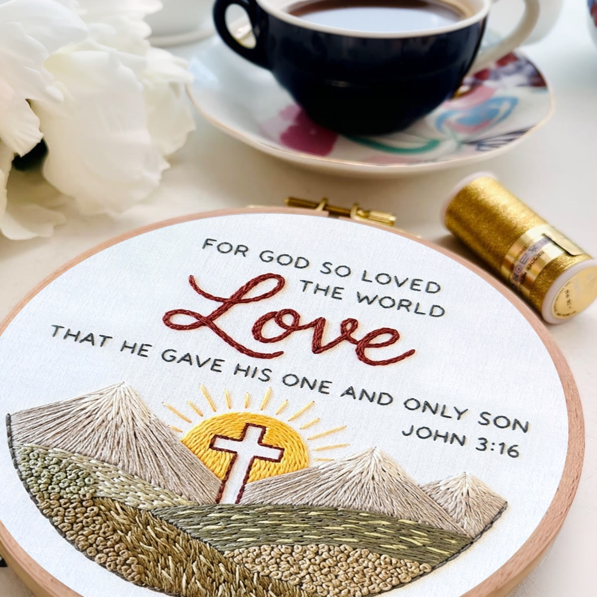 Rubbyoo Embroidery Kit - God Gave His Son For Love | John 3:16 | Bible Verse Hoop Art - image 7