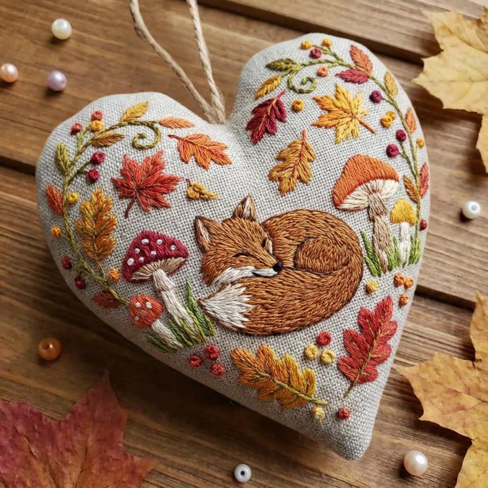Rubbyoo Heart Embroidery Kit - Autumn Leaf Fox | Warm Handcraft | Retro Ambience Hanging Decor - image 8