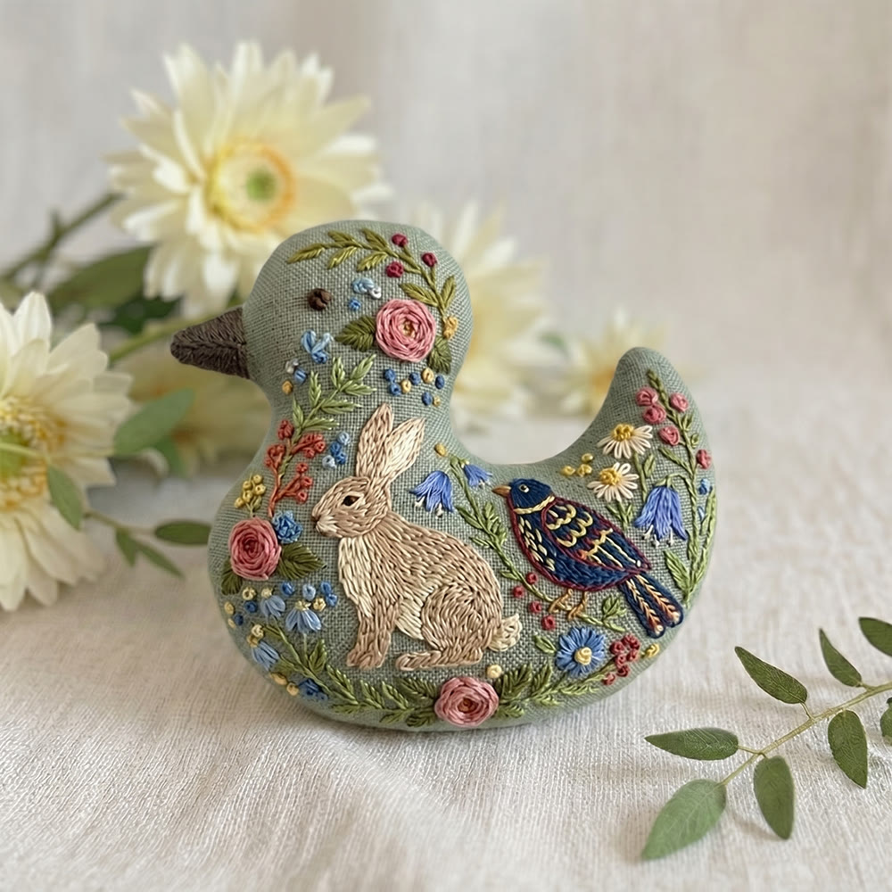 Rubbyoo Duck Embroidery Kit - Bunny Bird Flower Garden | Keychain Ornament | Unique Diy Craft Decor - image 3