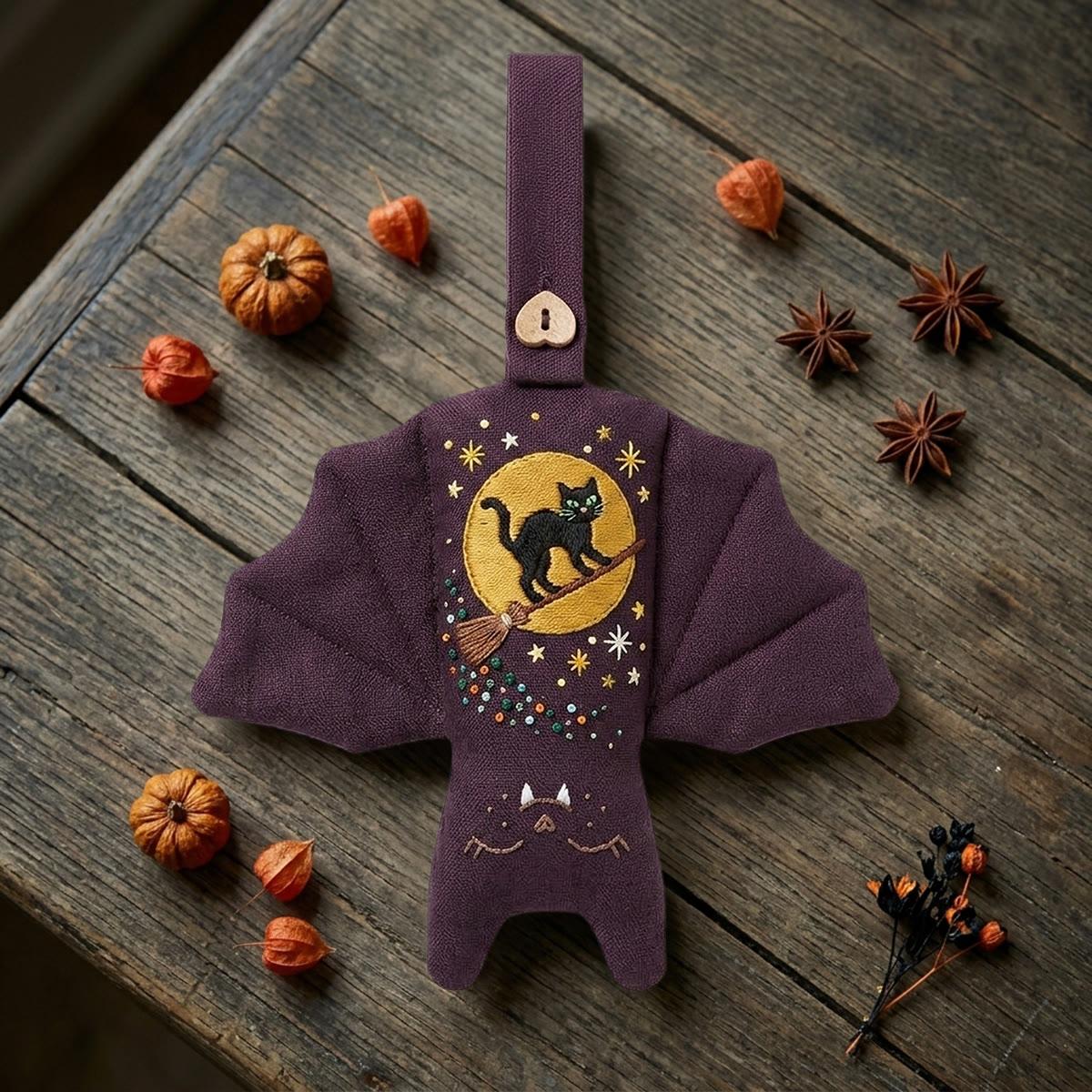 Rubbyoo Bat Embroidery Kit - Black Cat Riding Broom | Halloween Gift | Door Handle Charm - image 8