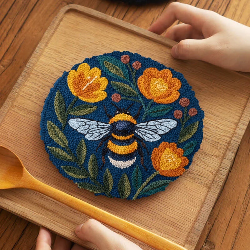 Bumblebee And Orange Blossom Punch Needle Kit – Entry-Level Handmade Craft | Top Gifting Option - 5 inch Coaster Kit - image 4