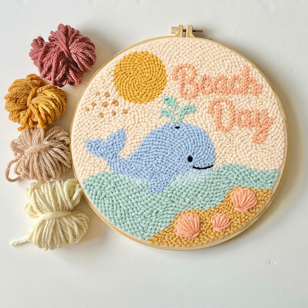 Happy Blue Whale Punch Needle Kit - Ocean Motif Housewarming Gift | Warm-toned Table Decoration - image 5