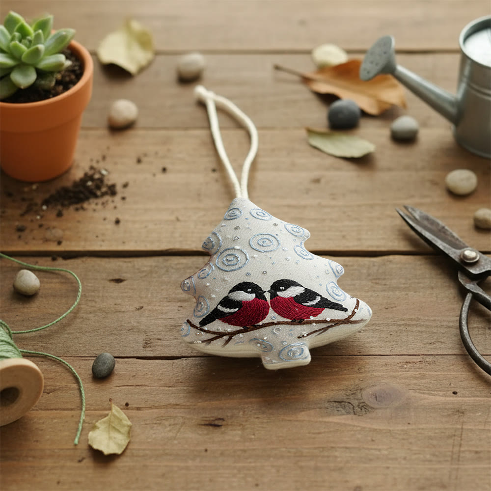 Rubbyoo Tree-shaped Embroidery Kit -  Twin Birds With Swirl Detail | Approachable Embroidery Assortment | Festive Tree Accent - image 5