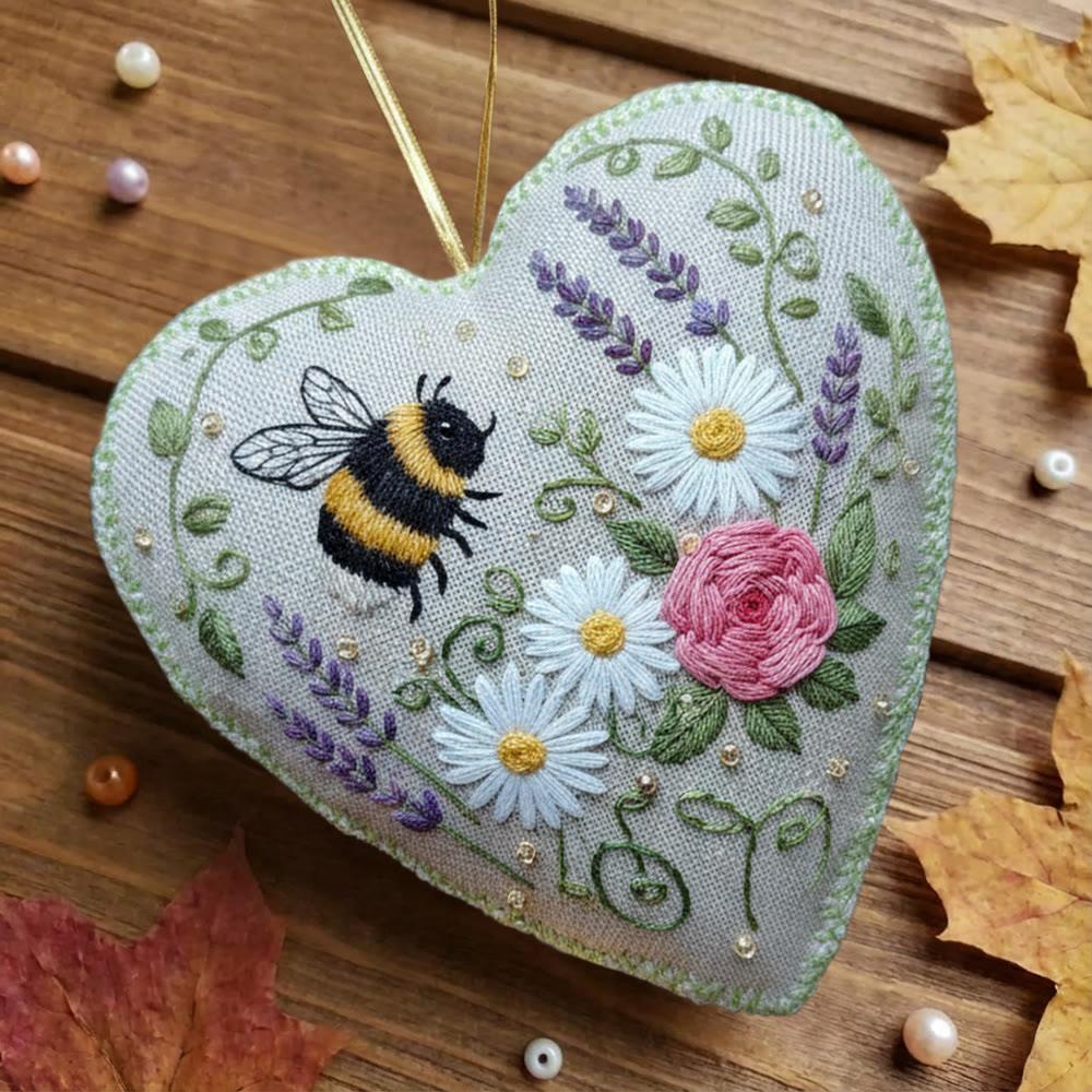 Rubbyoo Heart Embroidery Kit - Bee And Wildflower | Beginner Friendly Craft | Charming Home Accent - image 7