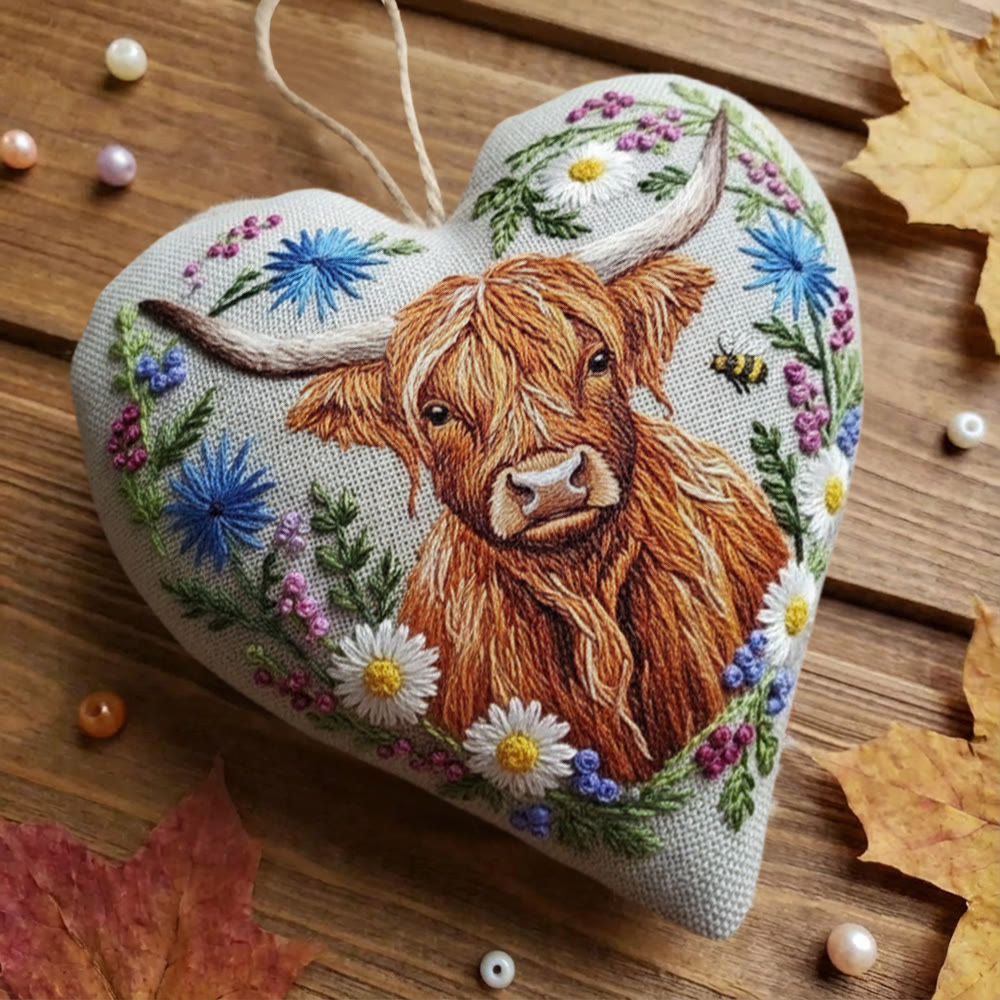 Rubbyoo Heart Embroidery Kit - Highland Cow And Wildflower | Whimsical Craft | Rustic Gift Pick - image 10
