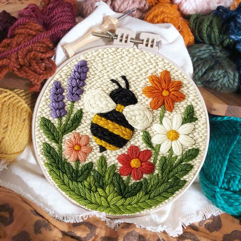 Bee With Flower Punch Needle Kit - Beautiful Decorative Art | Unique Handmade Coaster - image 7