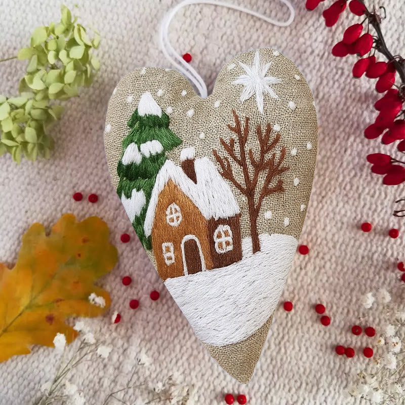 Rubbyoo Heart Embroidery Kit - Snowy House | Christmas Tree Ornament | Diy Handmade Craft - image 6