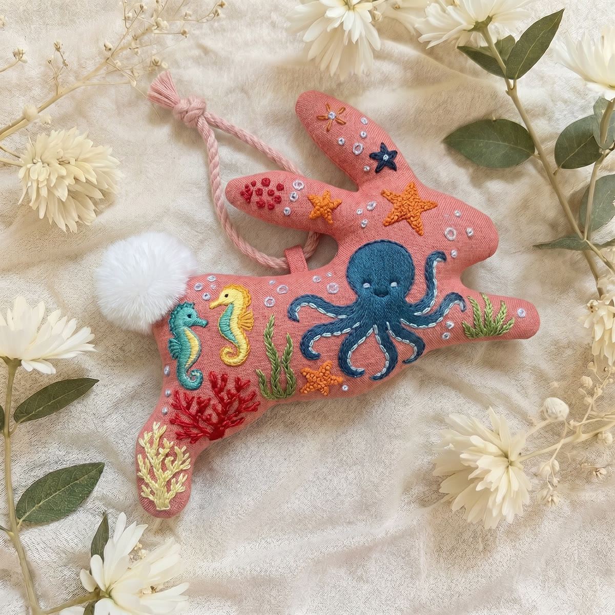 Rubbyoo Rabbit Embroidery Kit - Octopus  &  Seahorse | Sea-inspired Theme Decorative Accent | Easy For Stitch Beginner - image 3
