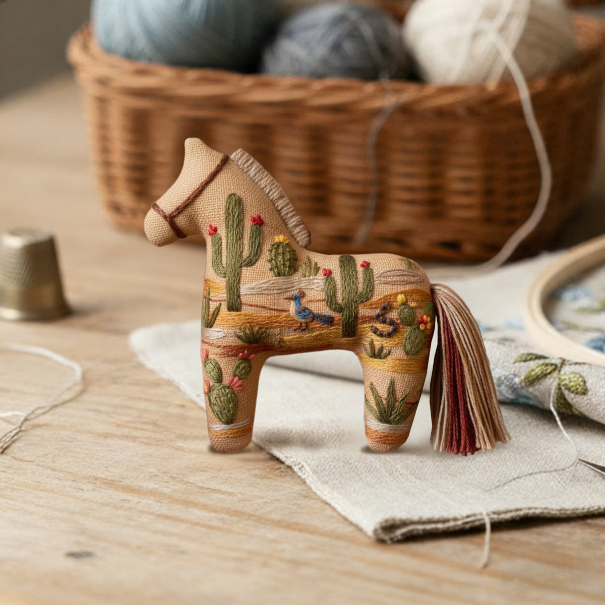 Rubbyoo Dala Horse Embroidery Kit - Desert Cactus Bird | Southwestern Craft | Eye-catching Table Ornament - image 4