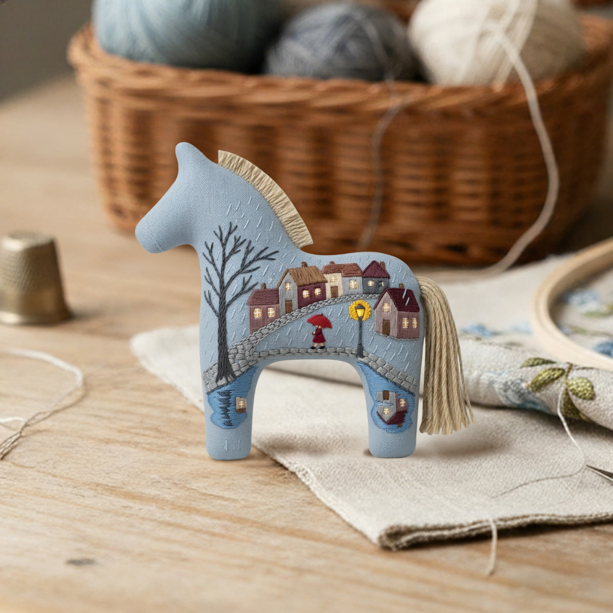 Rubbyoo Dala Horse Embroidery Kit - Woman With Red Umbrella | Cute Gift For Her | Cozy Bedroom Decor - image 5