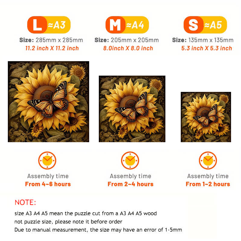 Sunflower Butterfly - Wooden Jigsaw Puzzle