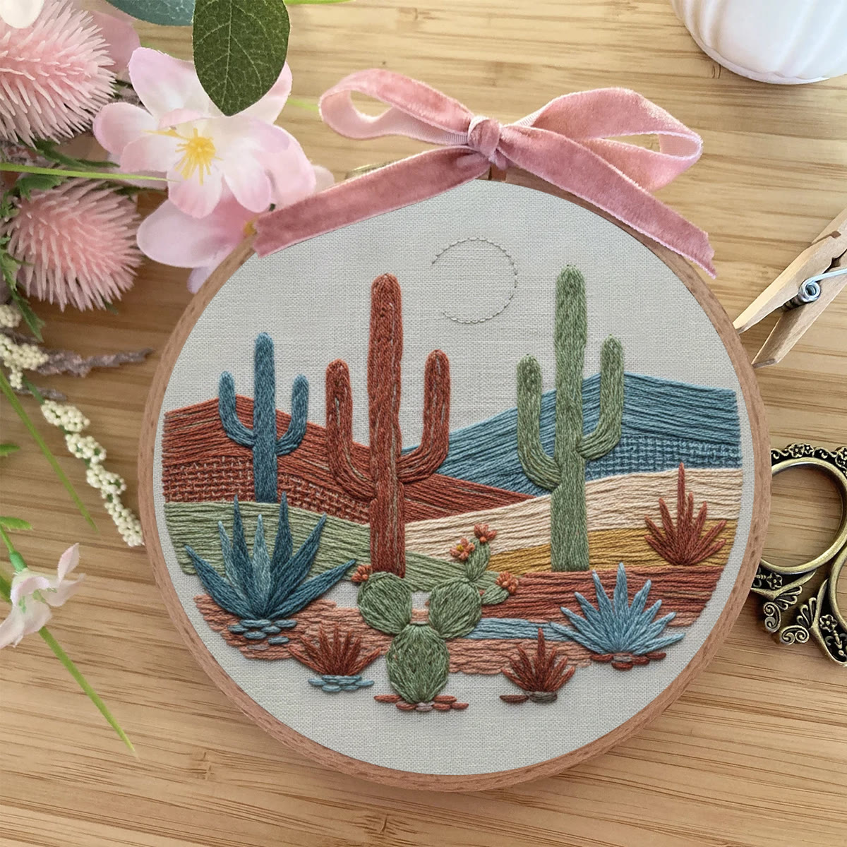 Rubbyoo Embroidery Kit - Desert Cactus Moonlit Landscape | Bohemian Home Accent | Colorful Scenic Creation - image 7