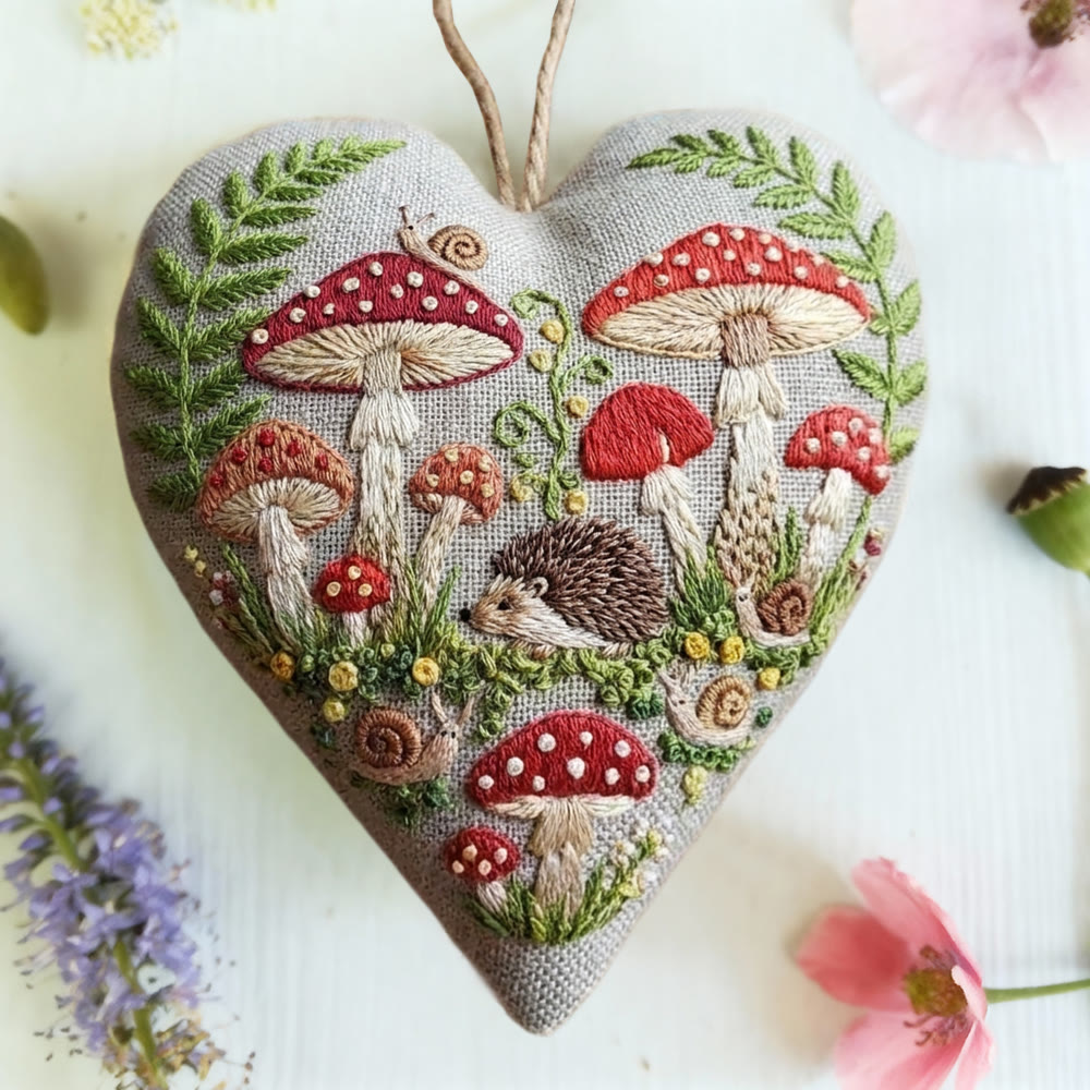 Rubbyoo Heart Embroidery Kit - Woodland Mushroom Hedgehog | Entry Level Diy | Cozy Ambience Home Hanging - image 4