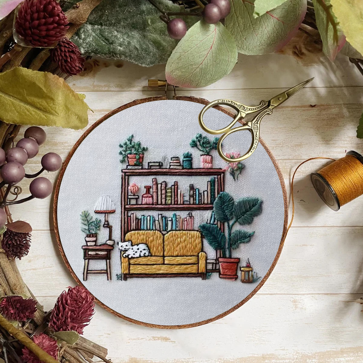 Rubbyoo Embroidery Kit - Cozy Indoor Nook With Cat | Snug Living Space Hanging | Entry-level Project - image 8