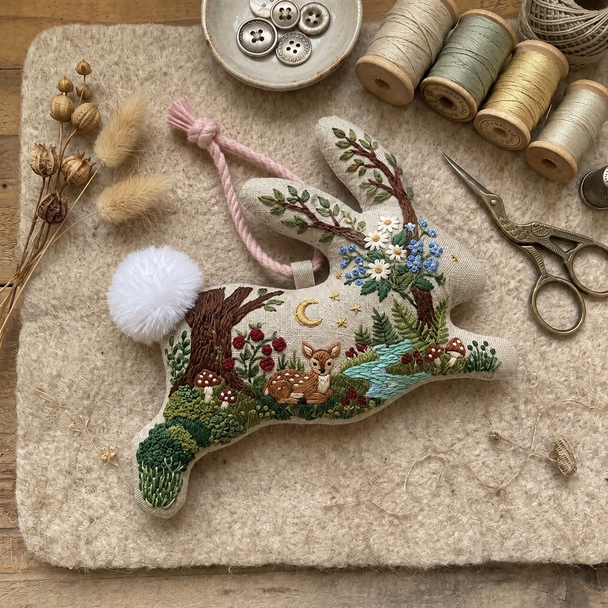 Rubbyoo Rabbit Embroidery Kit -  The Peaceful Deer | Cozy Woodland Craft | Lovely Creature Art For Nature Lovers - image 4