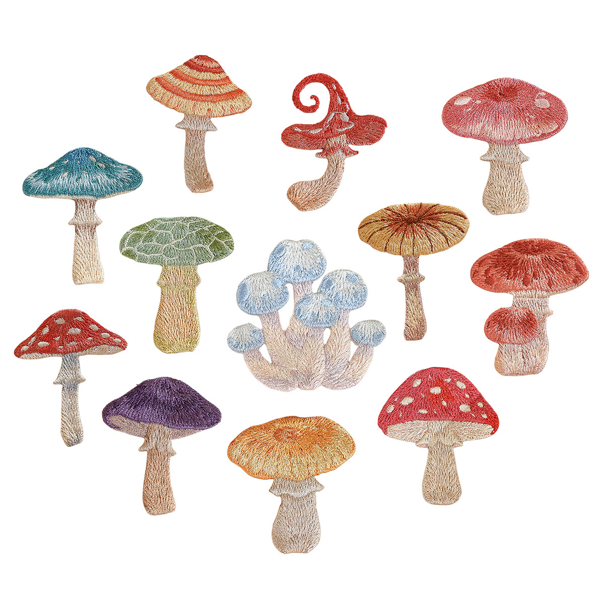 Rubbyoo Mushroom Embroidered Patch - Diy Clothes Patches | Perfect For Handmade Crafters  - 12pcs - image 1