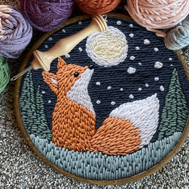 Fox In Night Punch Needle Kit - Diy Animal Handicraft | Nice Craft For Home Ornament  - image 7