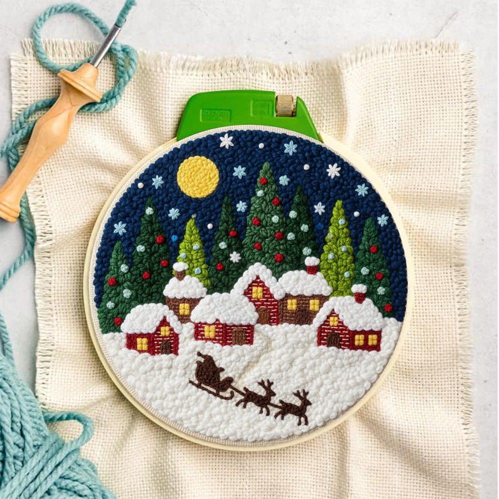 Moonlit Christmas Village Sled Punch Needle Kit – Beginner Hoop Art | Personalized Christmas Gift for Her - image 7
