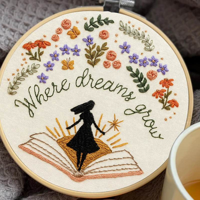 Rubbyoo Embroidery Kit - Charming Flowers With Book | Diy Desk Ornament  | Gift For Book Lovers - image 5