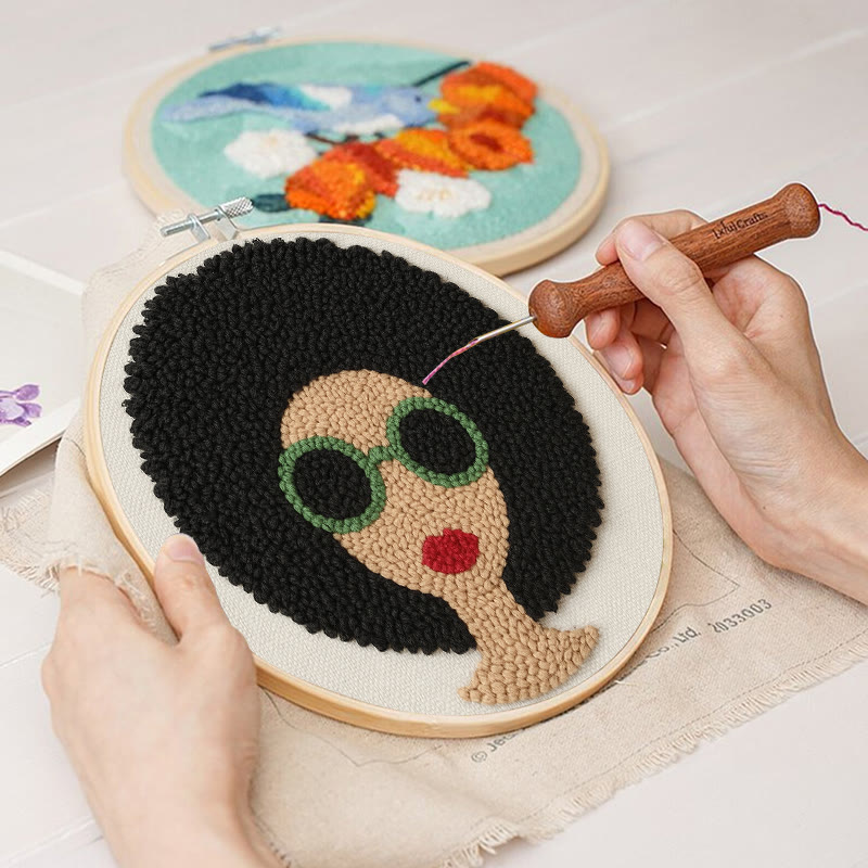 Fashionable Woman Punch Needle Kit - Needle Craft  For Beginners | Diy Wall Hanging - image 8