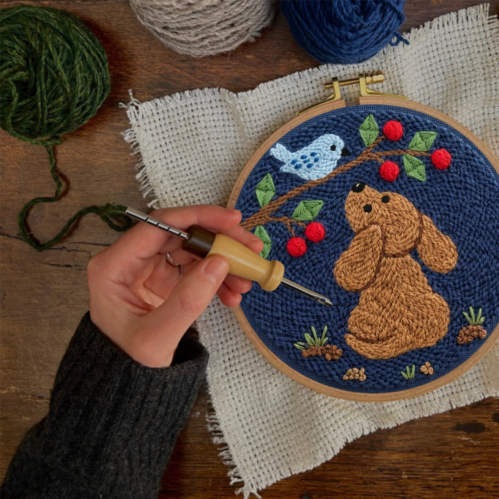 Cute Dog And Blue Bird Punch Needle Kit - Cozy Home  Decor | Personalized Gift For Crafters - image 4