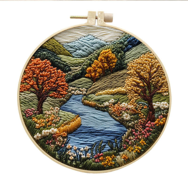 Rubbyoo Embroidery Kit - Floral Mountain Scenery | Charming Needle Art | Nice Handmade Gift - 15*15cm - #5 - image 6
