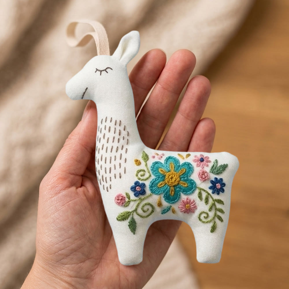 Rubbyoo Llama Embroidery Kit - Little Flower | Floral Handmade Art | Stuffed Alpaca Toy For Kid  - image 3