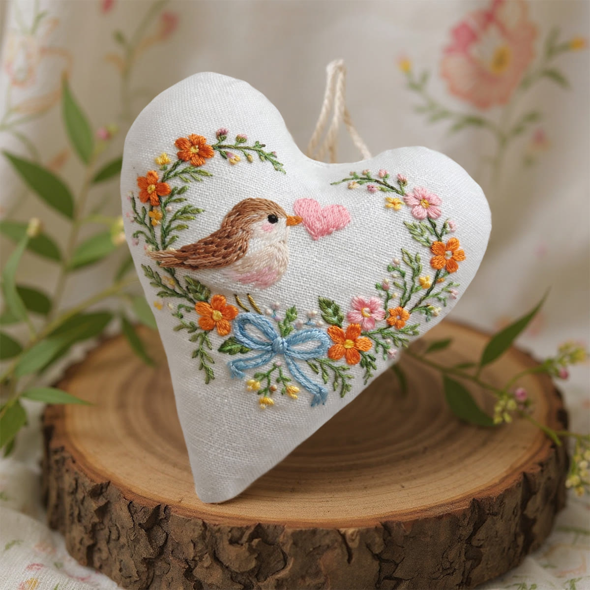 Rubbyoo Heart Embroidery Kit - Bird Pink Heart Floral Wreath | Lovely Gifting Option | Easy-to-make Diy Embroidery - image 5