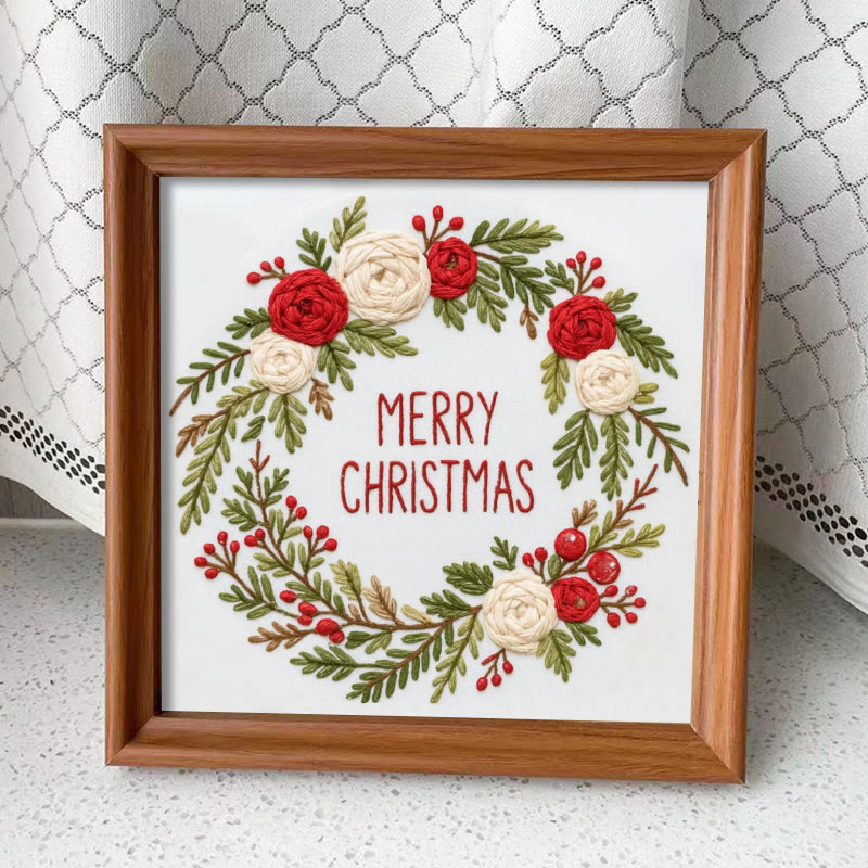 Rubbyoo Embroidery Kit - Christmas Wreath | Floral Christmas Craft | Diy Ornament Art - Embroidery Kit Plus An Extra Frame - image 13