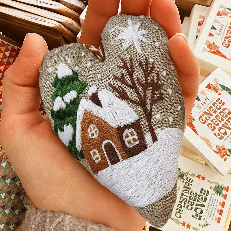 Rubbyoo Heart Embroidery Kit - Snowy House | Christmas Tree Ornament | Diy Handmade Craft - image 9