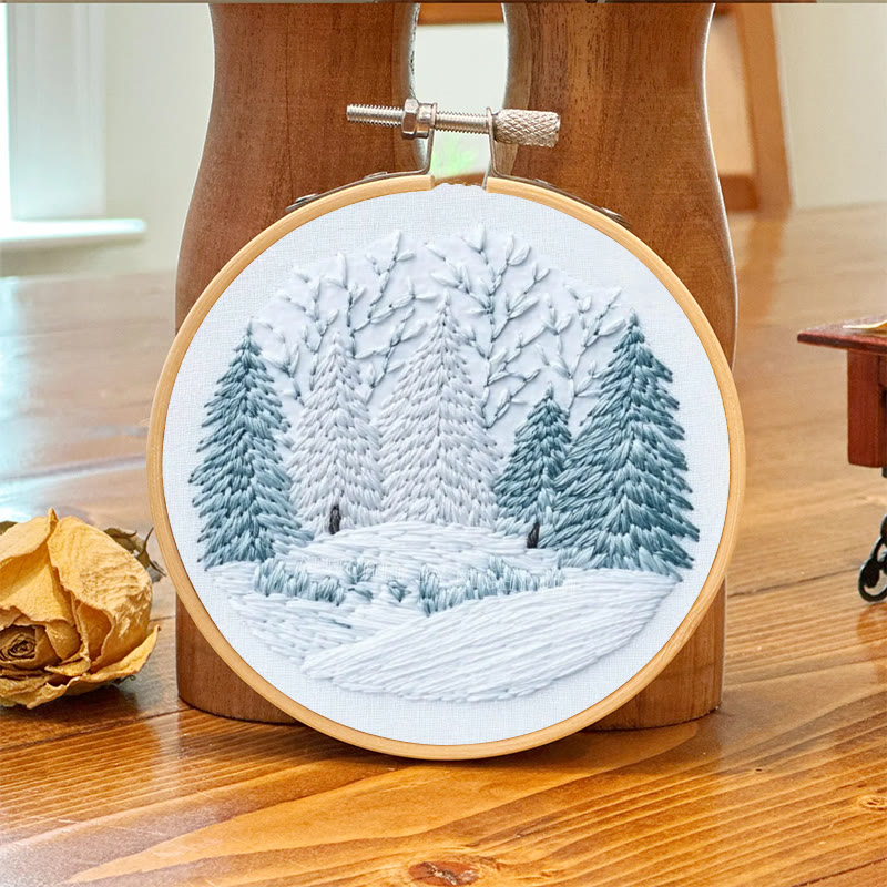 Rubbyoo Embroidery Kit - Winter Snowy Pine Forest | Cozy Home Accent | Hand Embroidery - image 7