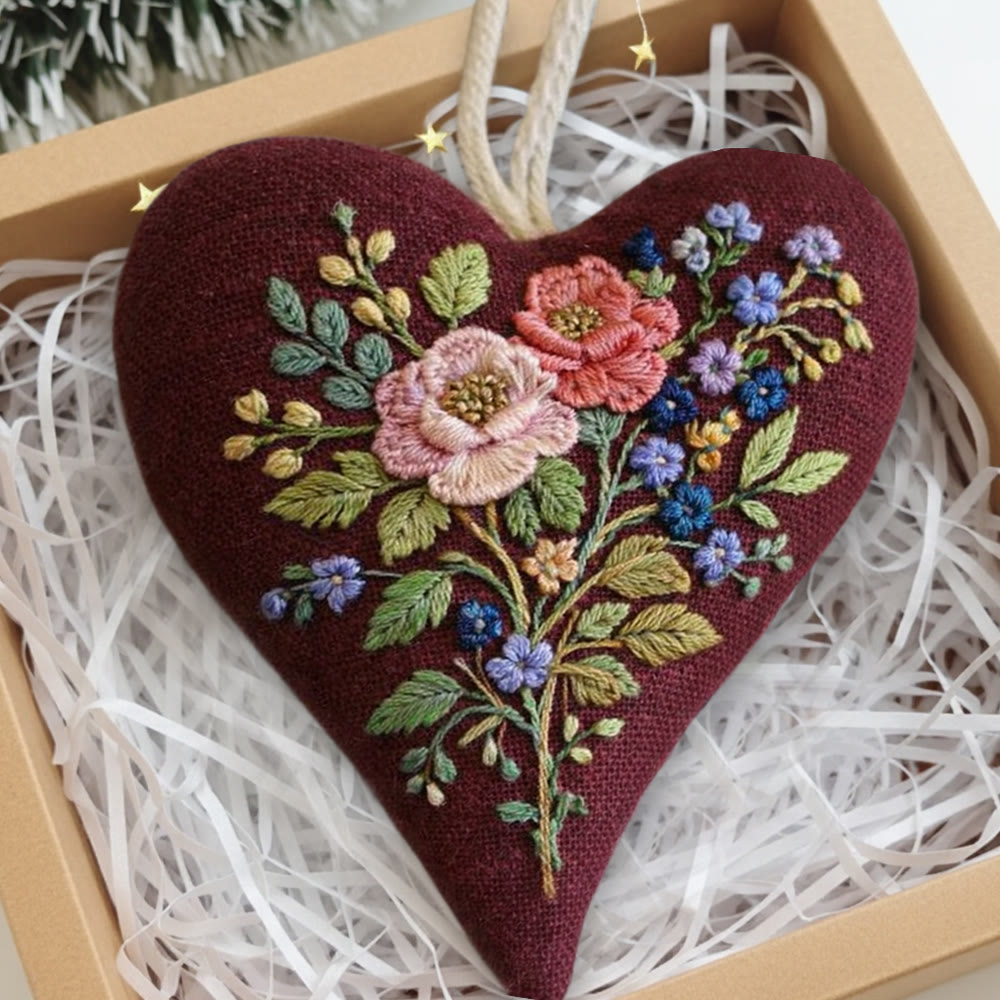 Rubbyoo Heart Embroidery Kit - Burgundy Floral Bouquet Design | Gentle Handmade Diy | Elegant Gifting Choice - image 4