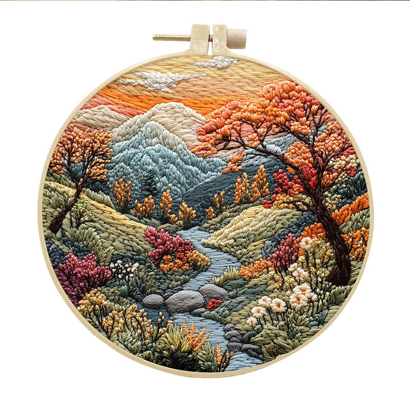 Rubbyoo Embroidery Kit - Floral Mountain Scenery | Charming Needle Art | Nice Handmade Gift - 15*15cm - #3 - image 4