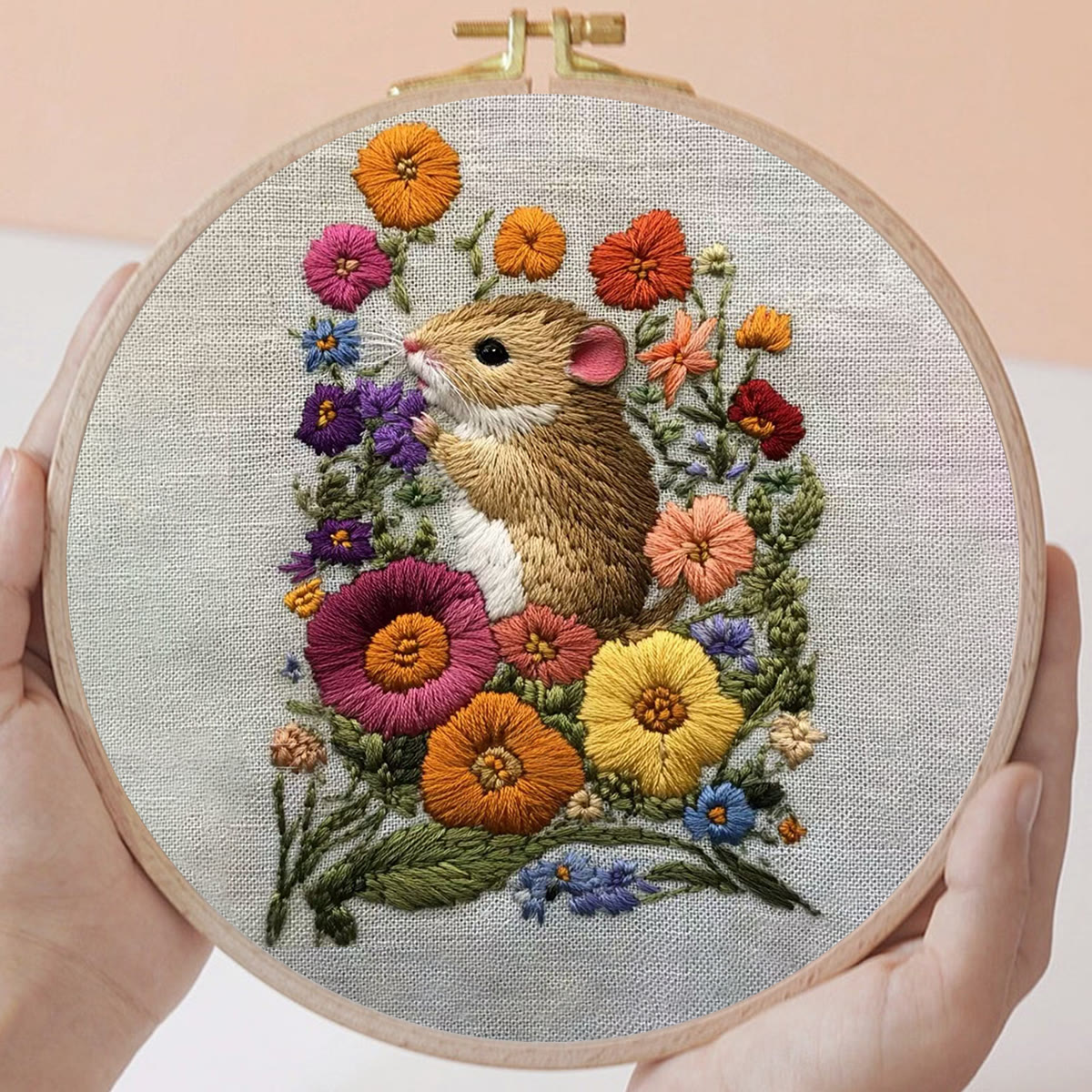 Rubbyoo Embroidery Kit - Adorable Mouse In Floral Garden | Handcrafted Nature Art | Perfect For Embroidery Starters - image 10