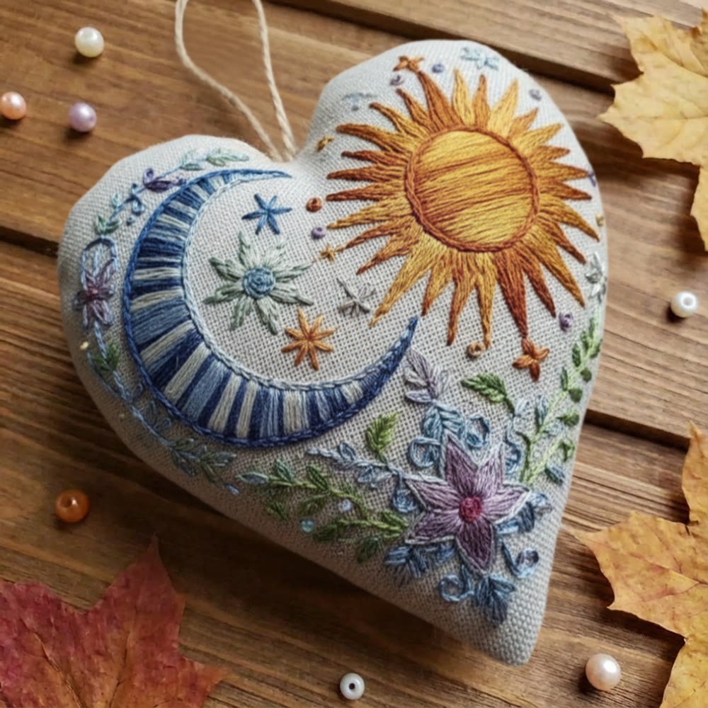 Rubbyoo Heart Embroidery Kit - Sun & Moon |  Folk-Art Style DIY Needlework | Nature Lover's Heart Ornament - image 10