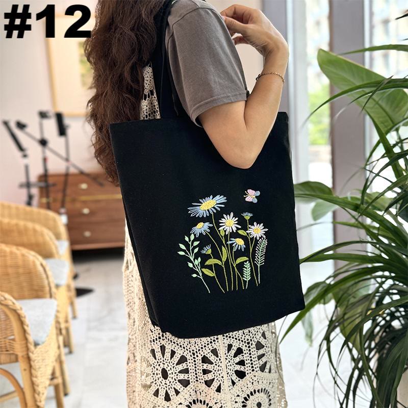 Embroidery Black Canvas Tote Bag Kits | Easy Craft For Beginners |  Diy Embroidered Flower Bags - #12 - image 13