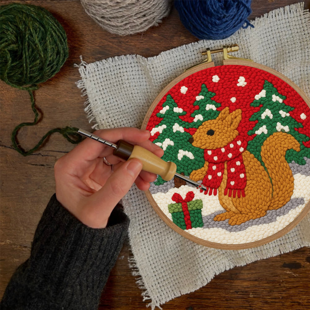 Festive Scarfed Squirrel Punch Needle Kit – Fun-filled Craft Endeavor | Holiday Top Gift Pick - image 10