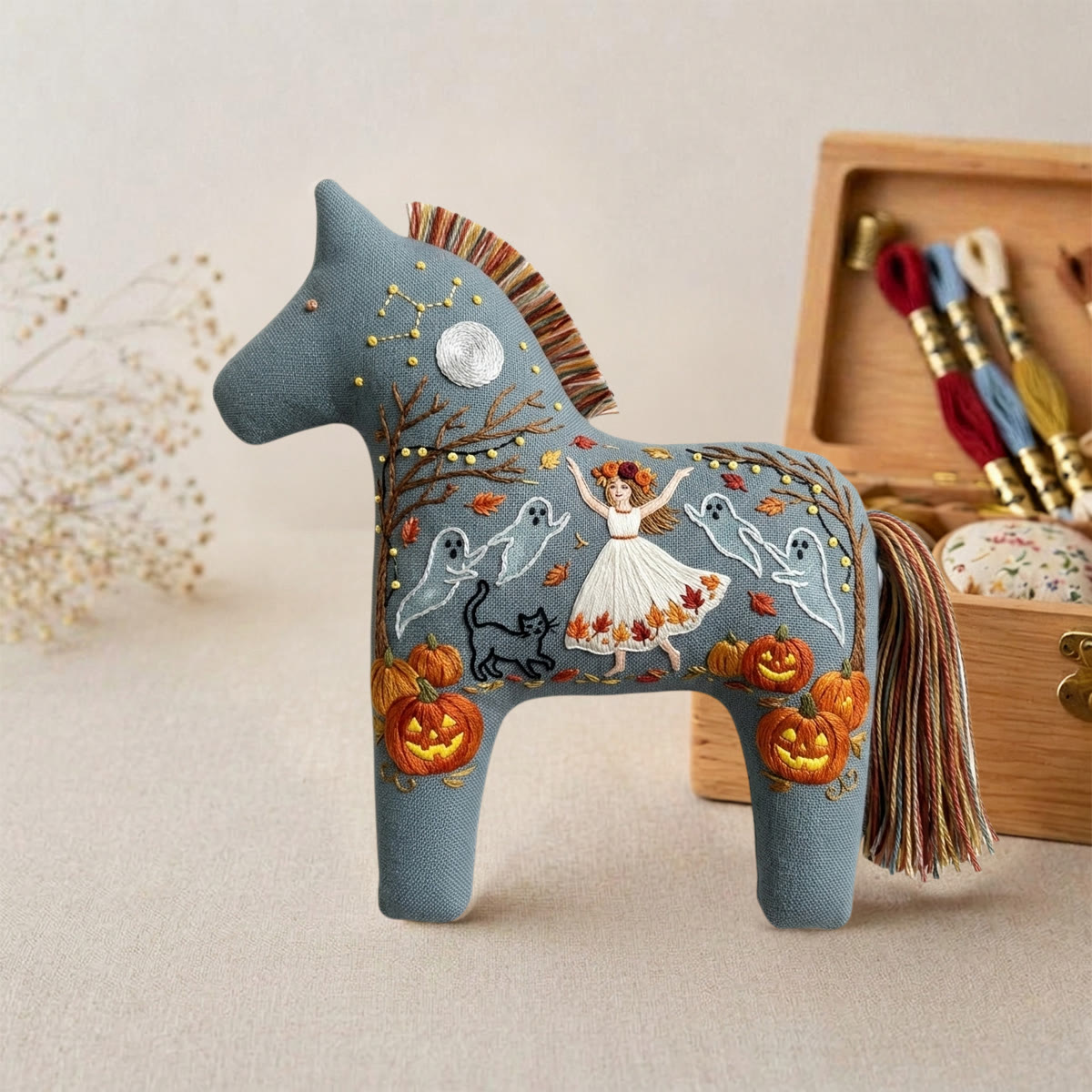 Rubbyoo Dala Horse Embroidery Kit - Dancing Girl | Witchy Gift For Her | Cute Halloween Ornament - image 3