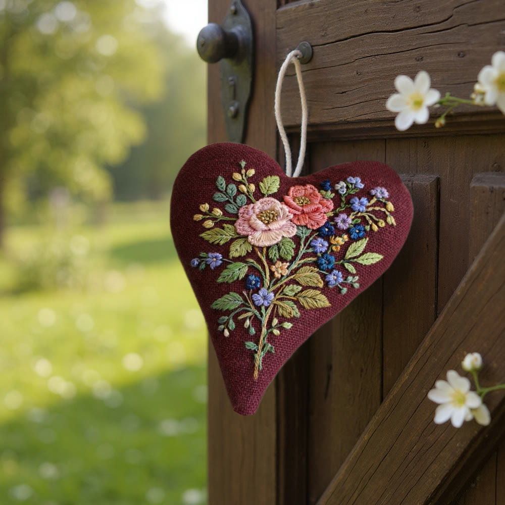 Rubbyoo Heart Embroidery Kit - Burgundy Floral Bouquet Design | Gentle Handmade Diy | Elegant Gifting Choice - image 9